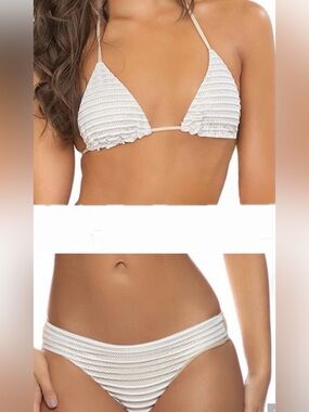 Luli Fama Moon over Miami White & Gold Striped Triangle Bikini Set